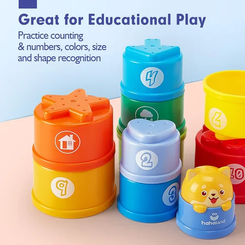 Vista 5 de hahaland Juguetes apilables para niños pequeños de 1 a 3 años – Vasos apilables – Juguete para niños de 1 a 2 años de edad Juguetes Montessori