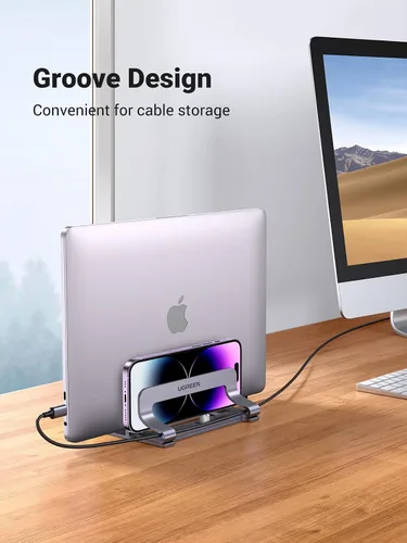 Vista 6 de UGREEN - Soporte vertical para laptop de 2 ranuras para escritorio, compatible con MacBook Pro Air, Lenovo Ideapad, Surface Book, HP Notebook, Dell