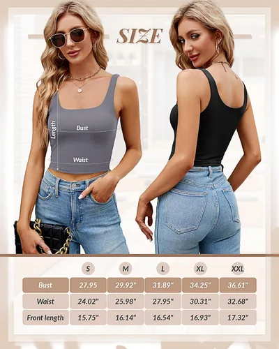 Vista 6 de Locoowai 3 piezas de camiseta sin mangas para mujer, cuello cuadrado, camiseta sin mangas para fitness, informal, básica, para entrenamiento, yoga