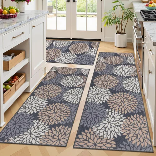 Vista 12 de Ileading Juego de 3 alfombras de cocina bohemias con corredor, alfombra de cocina, alfombras y tapetes antideslizantes lavables para cocina, suelo
