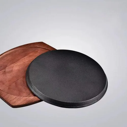 Vista 2 de Plato de fajita de hierro fundido, sartén para sartén, plato para carne, sartén para parrilla (9 pulgadas con base)