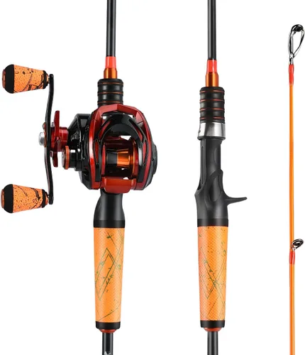 Vista 10 de One Bass Combo de Caña y Carrete de Pesca, Combo de Baitcasting Rápido Medio, Fibra de Carbono de 24 Toneladas, 2 Piezas de Cañas de Pescar