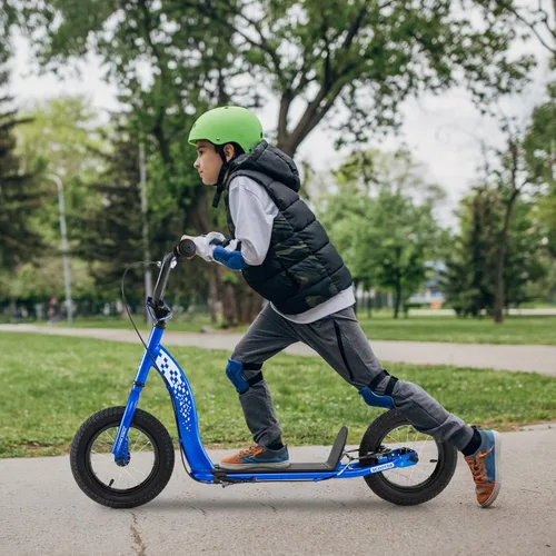 Vista 7 de GYMAX Patinete, Patinete de Empuje para Adultos, Adolescentes, Niños con Manubrio Ajustable, Ruedas Inflables de 12 Pulgadas, Freno de Pinza