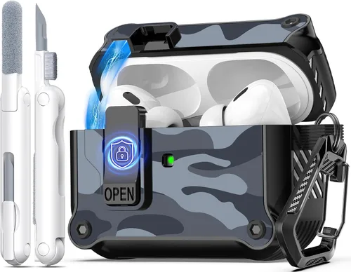Vista 74 de R-fun Funda de carga compatible con AirPods de 2ª generación 2019, 1ª generación 2016, protección completa contra caídas, tapa desplegable