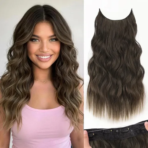 Vista 94 de KooKaStyle - Extensiones de cabello con hilo invisible, diadema transparente, ajustables, 4 clips fijadores, cabello largo y ondulado de 12