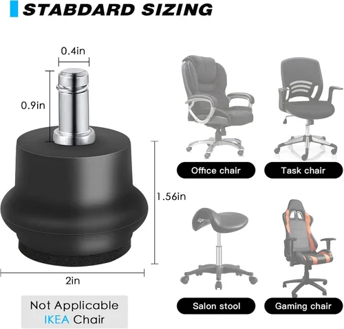 Vista 8 de Omyoffice Juego de deslizadores para campanas de rueda de silla, 5,1000 Negro