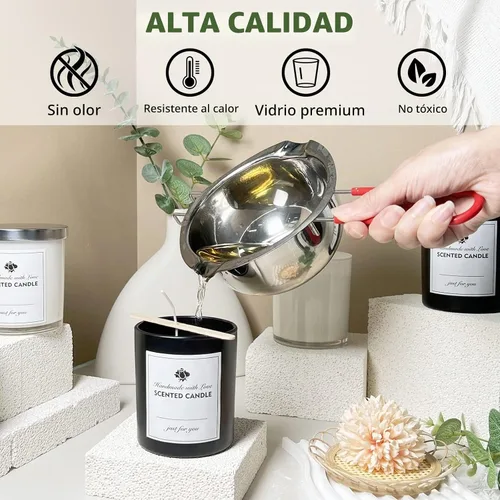 Vista 4 de SUPMIND Tarros de vela de vidrio negro mate de 10 oz con tapa, 12 piezas