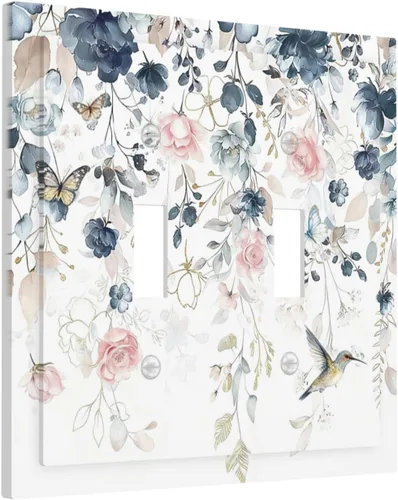 Vista 231 de Decorative Outlet Covers Blue Background White Cat Daisy Floral 2-Gang 1-Gang Wall Plate Single Toggle/Rocker Farmhouse Style Light Switch Covers