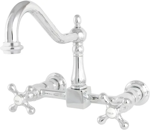 Vista 9 de Kingston Brass Heritage - Grifo de cocina de montaje en pared central de 8 pulgadas, latón antiguo