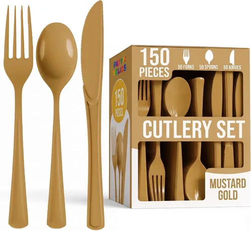 Vista 29 de Party Solids Cubiertos de plástico negro resistente, 150 piezas, cubiertos desechables negros, juegos de utensilios, 50 de cada tenedor, cuchillos