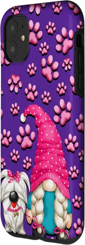 Vista 2 de iPhone 11 - Cosas de gnomo púrpura para mujer, patrón de pata rosa para perro, mamá