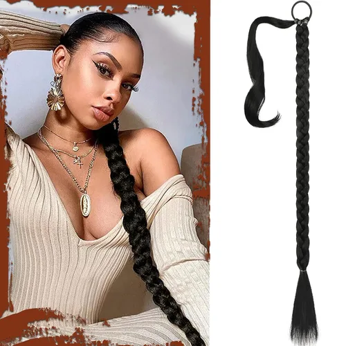 Vista 54 de SOFEIYAN Extensión de cola de caballo trenzada larga con banda elástica y mechón liso envolvente, extensiones de cabello naturales suaves