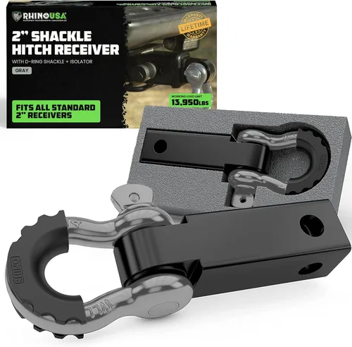 Vista 8 de Rhino USA Receptor de enganche de grillete (se adapta a receptores de 2 pulgadas). Los mejores accesorios de remolque para camiones, Jeep, Toyota