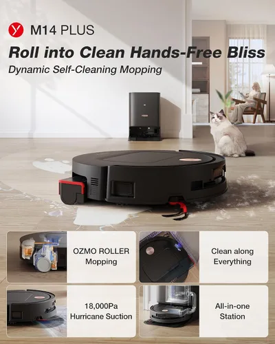 Vista 2 de Yeedi by ECOVACS M14 Plus Robot Aspirador y trapeador, OZMO Rodillo
