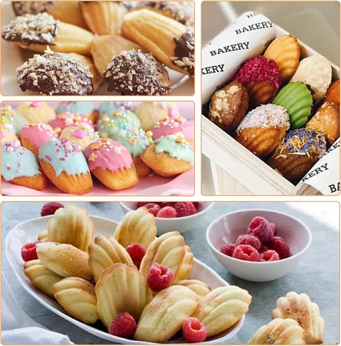 Vista 6 de Madeleines 12 Cavity Madeleine Baking Mould Carbon Steel with Non-Stick Coating for Oven Baking Chocolate Brownies Biscuits, Black