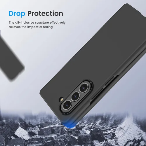 Vista 6 de Ruky Funda para Samsung Galaxy Z Fold 5, cubierta de cuerpo completo con protector de pantalla integrado, soporte de carga inalámbrica de PC duro