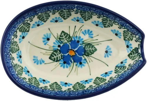 Vista 2 de Auténtico soporte para cuchara de cerámica polaca UNIKAT en Forget Me Not Diseño hecho a mano en Bolesławiec Polonia por Ceramika Artystyczna +