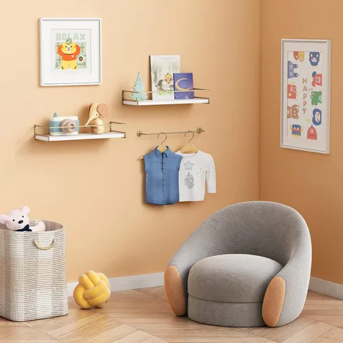 Vista 5 de Forbena - Estantes flotantes de baño montados en la pared, estantes blancos y dorados estéticos para accesorios de baño, organizador de baño moderno
