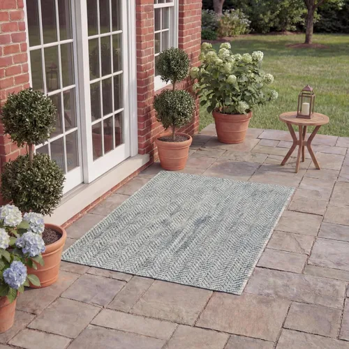 Vista 54 de Safavieh Colección Courtyard CY8022 Alfombra, 2 pies x 3 pulgadas x 5 pies, aguamarina y gris, impermeable, fácil de limpiar, sin pelusa