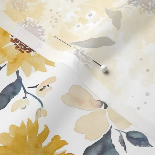 Vista 5 de Spoonflower Tela - Verano Girasol Otoño Mostaza Oro Otoño Acuarela Floral Impreso en Tela de Gasa Cuarto Grasa - Costura Ropa de Moda Vestidos