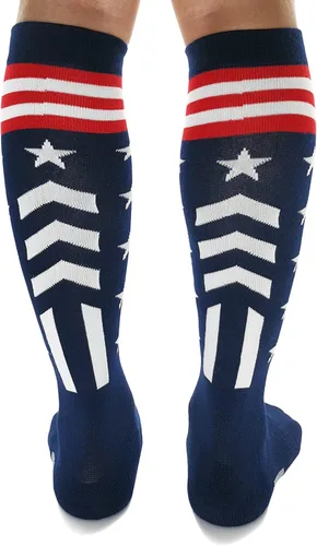 Vista 6 de Calcetines atléticos hasta la rodilla con la bandera estadounidense para béisbol, fútbol, sóftbol y fútbol