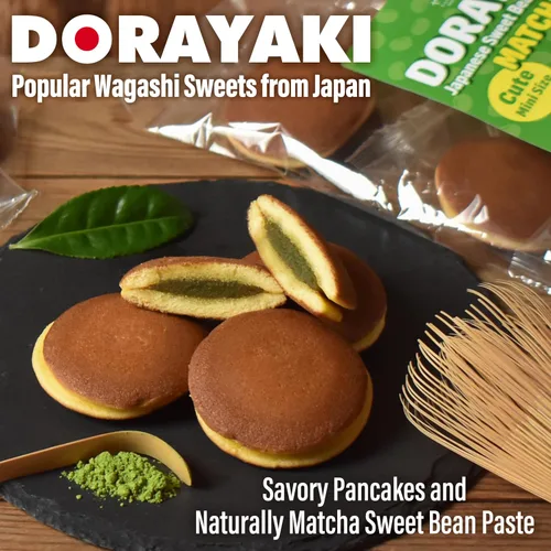 Vista 3 de YAMASAN KYOTO UJI Dorayaki japonés de Matcha con pasta dulce de frijol, dulces tradicionales japoneses Wagashi, tamaño mini lindo, caramelo
