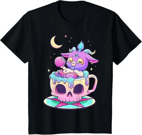 Vista 80 de Kawaii Pastel Goth Cute espeluznante Pentáculo Baphomet - Camiseta de cabra, Negro