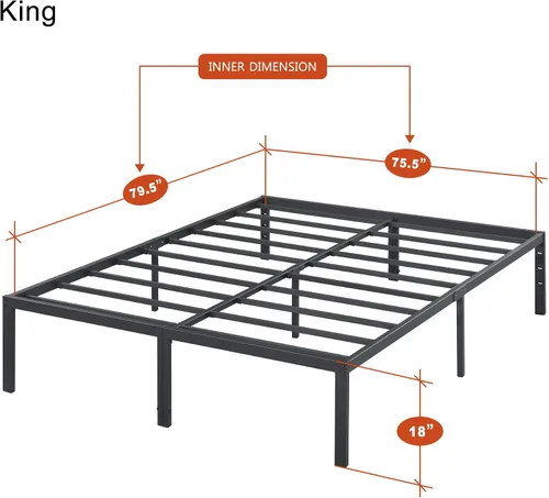 Vista 3 de PrimaSleep Base de cama antideslizante de listones de acero resistente de 18 pulgadas, base de cama de plataforma de fácil montaje, base de colchón