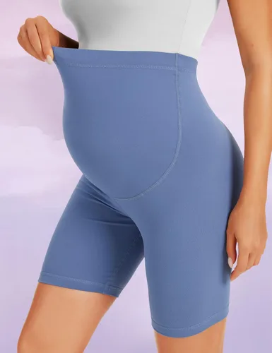 Vista 3 de BONVIGOR Pantalones cortos de maternidad sobre el vientre para ciclismo, entrenamiento, yoga, activo, atlético, embarazo, pantalones cortos de pijama