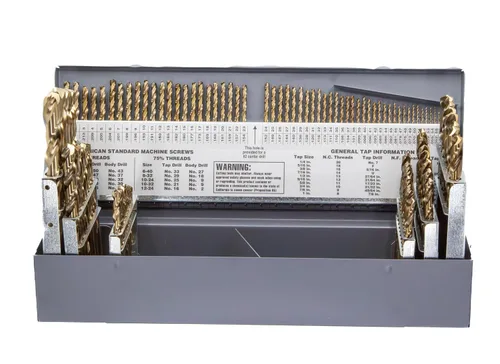 Vista 13 de Drill America Juego de 8 brocas de mango reducido de cobalto m42 en caja de metal (9/16" - 1" x 16ths), serie D/ACO