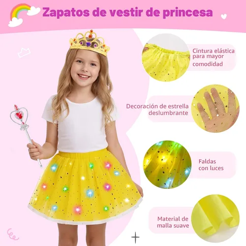 Vista 3 de Meland Princess Dress Up Set for Girl Age 3-6 with Her First Heels & Skirts Iluminado