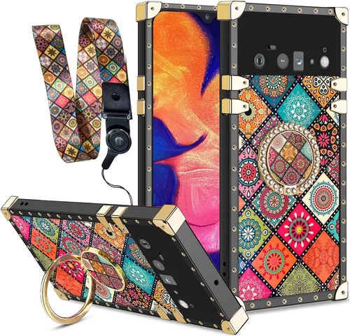 Vista 44 de nancheng Funda para Google Pixel 6 de lujo, diseño de abeja, corazón y abeja, chapado en oro, con anillo de diamante de 360°, correa de cordón