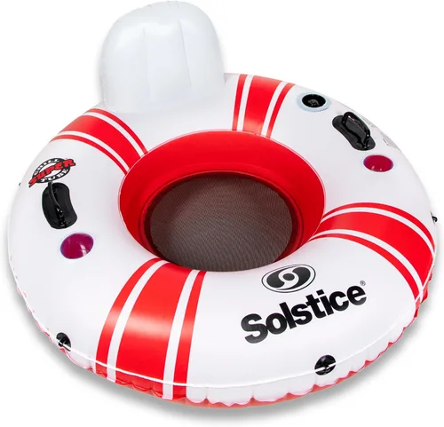 Vista 12 de Solstice Inflatable Tube Float – Heavy-Duty Material with Grab Handles for Pool, Lake & River – Compact with Mesh Base, Cupholders, & Rope – Cooler
