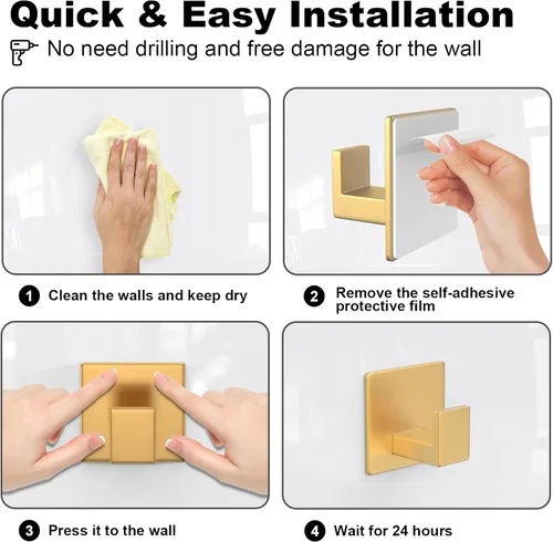 Vista 4 de HUFEEOH Ganchos adhesivos para toallas, ganchos de aluminio para toallas de baño, ganchos de pared para colgar, ganchos de pared adhesivos