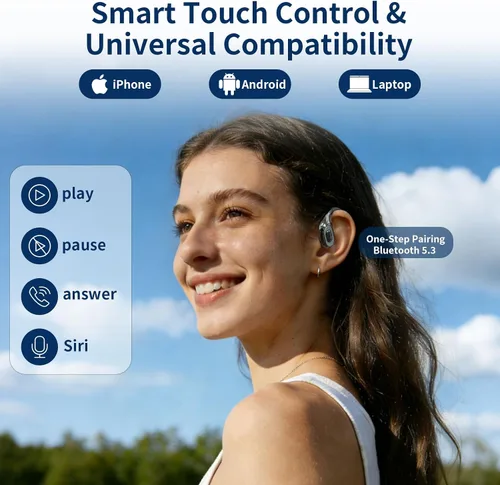 Vista 6 de Auriculares inalámbricos Bluetooth 5.4 con pantalla LED, llamadas claras, IPX4 impermeable, reproducción de 30 horas para correr, deportes