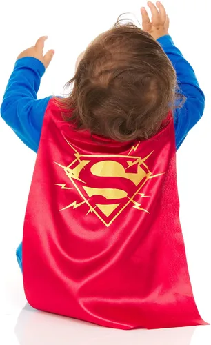 Vista 4 de DC Comics Disfraz de superhéroe para bebé, body con cremallera y capa, disfraz de Superman para bebé y disfraz de Batman para bebé