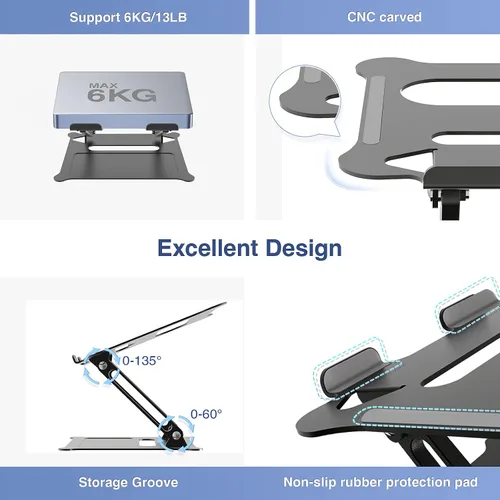 Vista 3 de Soporte ajustable para laptop, soporte elevador portátil para computadora portátil y soporte multiángulo con ventilación de calor para elevar