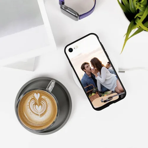 Vista 4 de Funda de teléfono con foto personalizada para iPhone 7 8 SE 2020 2022, imagen/texto personalizado, cubierta negra suave y delgada, regalo único