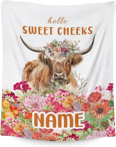 Vista 12 de Mercuryelf Highland Cow - Manta suave, mullida y cálida, 30 x 40 pulgadas, manta pequeña para regazo y cuna, color beige, bonito regalo para bebé