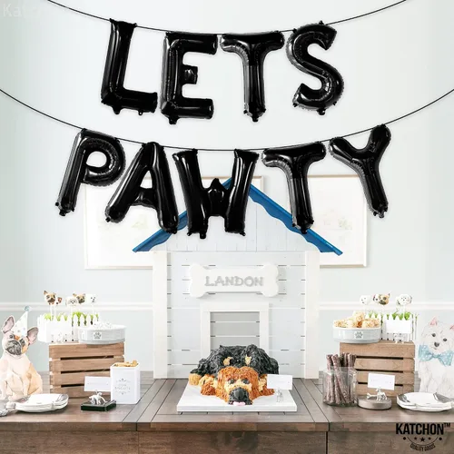 Vista 2 de KatchOn Black Lets Pawty Balloon - 16 pulgadas, decoraciones de cumpleaños de perro, autosellado, unisex, número de piezas: 1