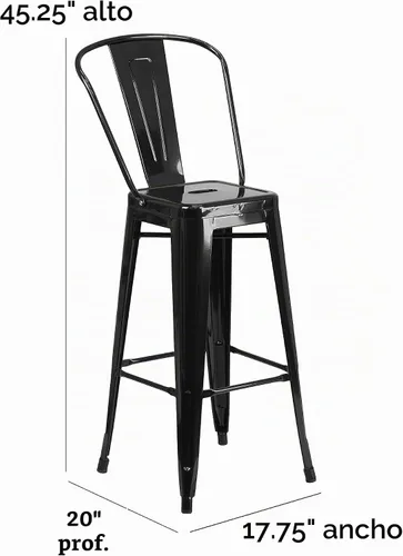 Vista 3 de Taburete Flash Furniture de bar, hecho de metal para interior y exterior, Metal, Negro