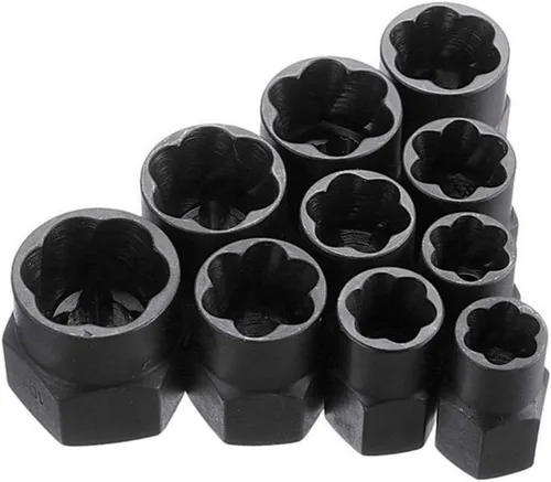 Vista 4 de Juego de 10 piezas de extractor de tornillos y tuercas de impacto, juego de extractor de tornillos y juego de herramientas extractoras de pernos