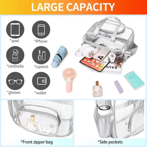 Vista 24 de Bolsas transparentes aprobadas para estadios, bolsa transparente + correa para el hombro, bolsa transparente grande