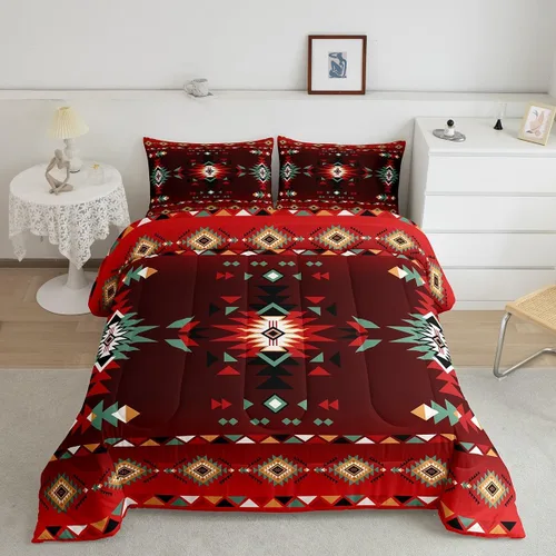 Vista 10 de Manfei Juego de edredón geométrico azteca, tamaño individual, juego de ropa de cama de cactus, vaquera occidental, decoración de habitación de niños