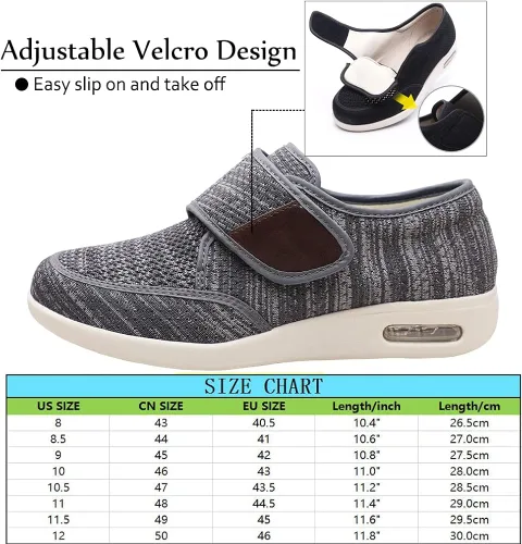Vista 2 de Zapatos anchos con correa ajustable, zapatos para diabéticos para pies hinchados, fáciles de poner y quitar para personas mayores
