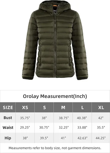 Vista 6 de Orolay Chaqueta ligera de plumón plegable para mujer, abrigo acolchado con cuello alto