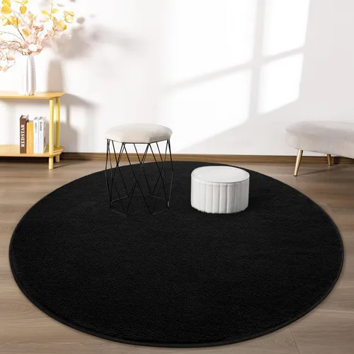 Vista 3 de FlyDOIT Alfombras redondas para dormitorio, sala de estar, 4 x 4, color negro, súper suaves, cómodas, gruesas, de espuma viscoelástica, alfombra