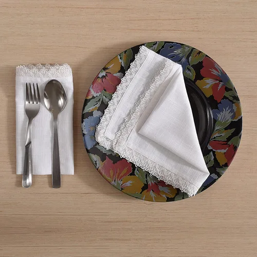 Vista 30 de FINGERCRAFT Servilletas de tela de lino y algodón de 12 unidades con esquinas ingletadas y elegante encaje para uso diario; las servilletas están