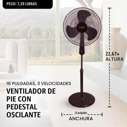 Vista 3 de HomePointe FS40-19MB Ventilador Oscilante de Soporte, Negro, 16 In. - Cantidad 1