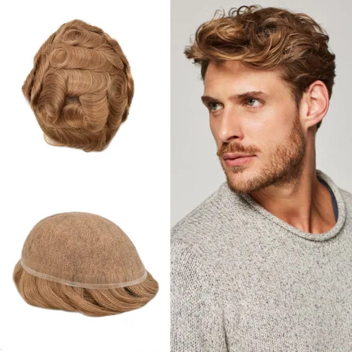 Vista 61 de Toupee para hombres Piezas de cabello humano real, encaje francés completo para hombres, pieza de cabello, nudos blanqueados, línea capilar natural